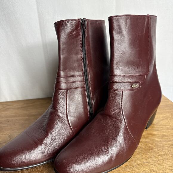 Besserro Ankle Dress Boots Men's 7.5 Goat Leather Dark Red Wine Burgundy Heeled - Picture 13 of 14